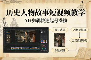 历史人物故事短视频教学，AI+剪辑制作历史人物题材短视频，快速起号涨粉-零一资源网