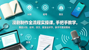漫剧制作全流程实操课，手把手教学，覆盖认知、起号、改文、配音全环节，新手可直接落地-零一资源网